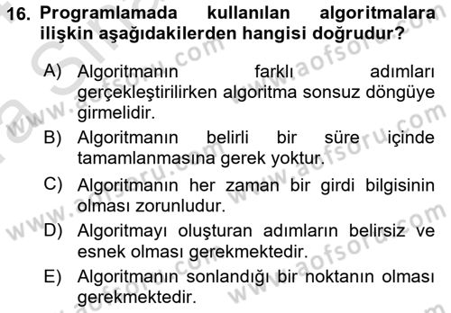 Bilgisayar Ve Programlamaya Giriş Dersi 2023 - 2024 Yılı (Vize) Ara Sınav Soruları 16. Soru