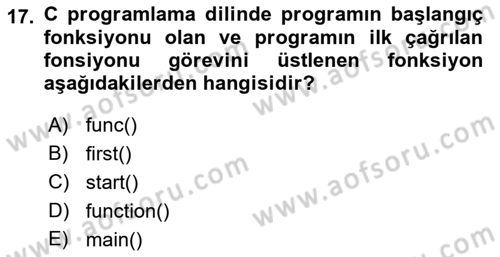 Bilgisayar Ve Programlamaya Giriş Dersi 2023 - 2024 Yılı (Vize) Ara Sınav Soruları 17. Soru
