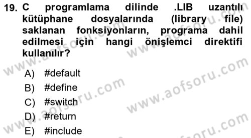 Bilgisayar Ve Programlamaya Giriş Dersi 2023 - 2024 Yılı (Vize) Ara Sınav Soruları 19. Soru