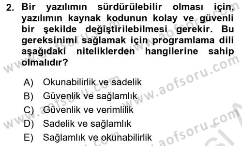 Bilgisayar Ve Programlamaya Giriş Dersi Ara Sınavı Deneme Sınav Soruları 2. Soru