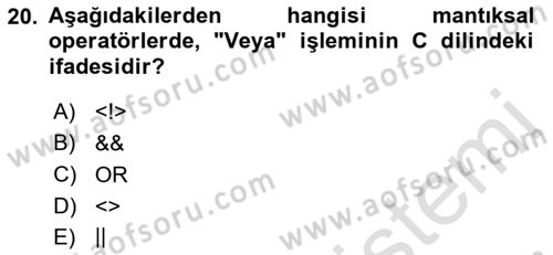 Bilgisayar Ve Programlamaya Giriş Dersi 2023 - 2024 Yılı (Vize) Ara Sınav Soruları 20. Soru