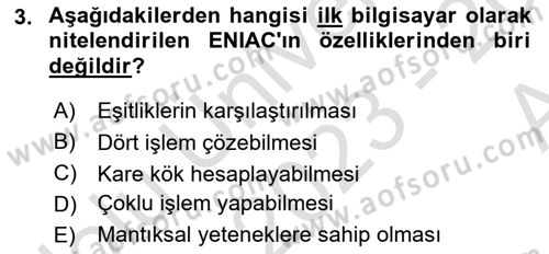 Bilgisayar Ve Programlamaya Giriş Dersi Ara Sınavı Deneme Sınav Soruları 3. Soru
