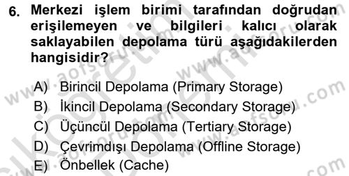 Bilgisayar Ve Programlamaya Giriş Dersi 2023 - 2024 Yılı (Vize) Ara Sınav Soruları 6. Soru