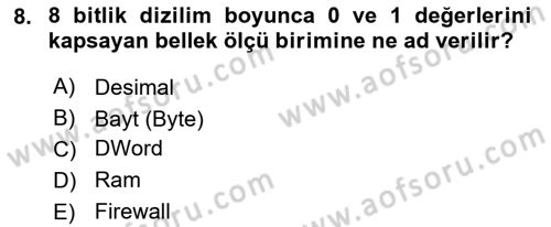 Bilgisayar Ve Programlamaya Giriş Dersi Ara Sınavı Deneme Sınav Soruları 8. Soru