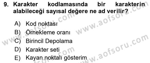 Bilgisayar Ve Programlamaya Giriş Dersi 2023 - 2024 Yılı (Vize) Ara Sınav Soruları 9. Soru