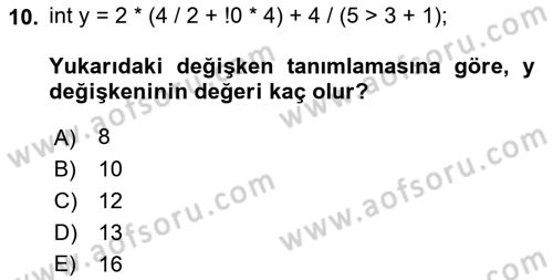 Bilgisayar Ve Programlamaya Giriş Dersi 2023 - 2024 Yılı (Final) Dönem Sonu Sınav Soruları 10. Soru