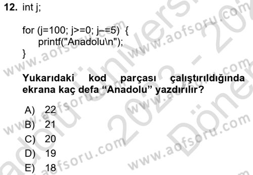 Bilgisayar Ve Programlamaya Giriş Dersi 2023 - 2024 Yılı (Final) Dönem Sonu Sınav Soruları 12. Soru
