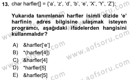 Bilgisayar Ve Programlamaya Giriş Dersi 2023 - 2024 Yılı (Final) Dönem Sonu Sınav Soruları 13. Soru