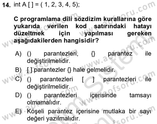 Bilgisayar Ve Programlamaya Giriş Dersi 2023 - 2024 Yılı (Final) Dönem Sonu Sınav Soruları 14. Soru
