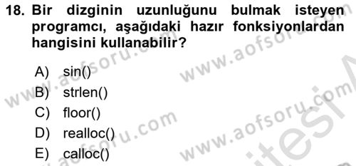 Bilgisayar Ve Programlamaya Giriş Dersi 2023 - 2024 Yılı (Final) Dönem Sonu Sınav Soruları 18. Soru