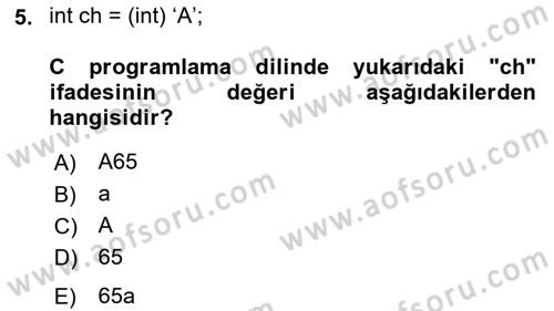 Bilgisayar Ve Programlamaya Giriş Dersi 2023 - 2024 Yılı (Final) Dönem Sonu Sınav Soruları 5. Soru