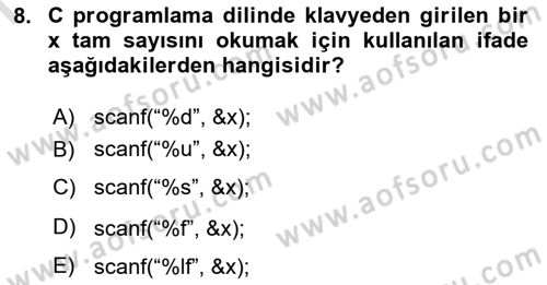 Bilgisayar Ve Programlamaya Giriş Dersi 2023 - 2024 Yılı (Final) Dönem Sonu Sınav Soruları 8. Soru