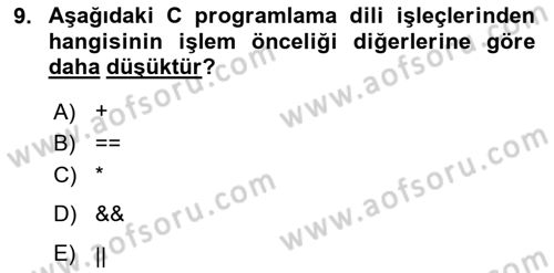 Bilgisayar Ve Programlamaya Giriş Dersi 2023 - 2024 Yılı (Final) Dönem Sonu Sınav Soruları 9. Soru