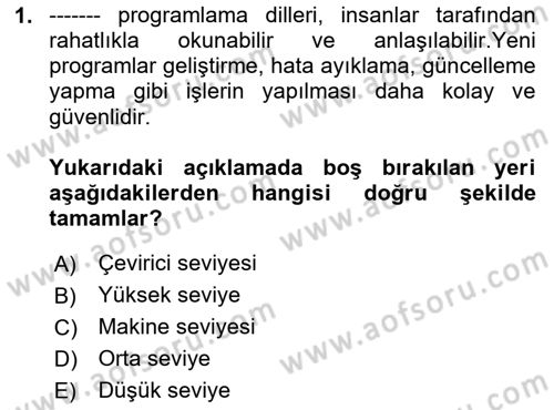 Bilgisayar Ve Programlamaya Giriş Dersi 2023 - 2024 Yılı Yaz Okulu Sınavı 1. Soru