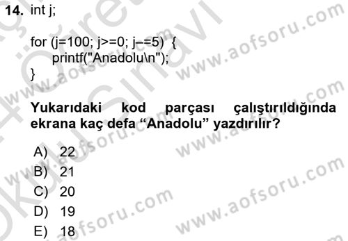 Bilgisayar Ve Programlamaya Giriş Dersi 2023 - 2024 Yılı Yaz Okulu Sınavı 14. Soru