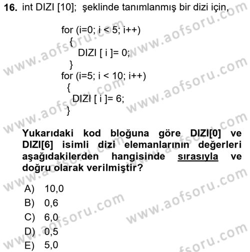 Bilgisayar Ve Programlamaya Giriş Dersi 2023 - 2024 Yılı Yaz Okulu Sınavı 16. Soru