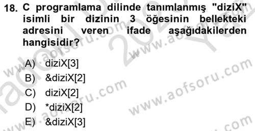 Bilgisayar Ve Programlamaya Giriş Dersi 2023 - 2024 Yılı Yaz Okulu Sınavı 18. Soru