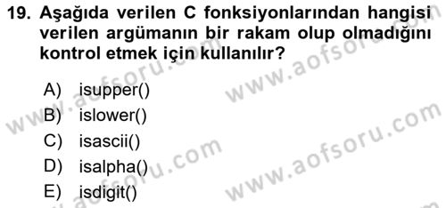 Bilgisayar Ve Programlamaya Giriş Dersi 2023 - 2024 Yılı Yaz Okulu Sınavı 19. Soru