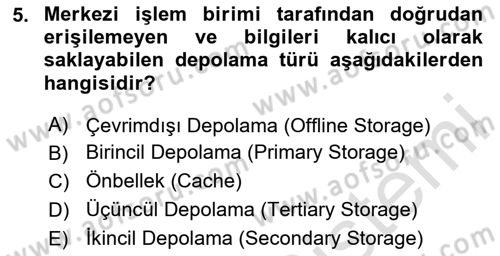 Bilgisayar Ve Programlamaya Giriş Dersi 2023 - 2024 Yılı Yaz Okulu Sınavı 5. Soru