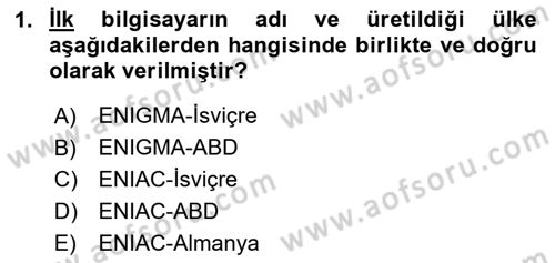 Bilgisayar Ve Programlamaya Giriş Dersi 2024 - 2025 Yılı (Vize) Ara Sınavı 1. Soru