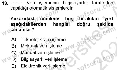 Bilgisayar Ve Programlamaya Giriş Dersi 2024 - 2025 Yılı (Vize) Ara Sınavı 13. Soru