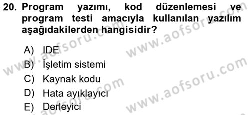 Bilgisayar Ve Programlamaya Giriş Dersi 2024 - 2025 Yılı (Vize) Ara Sınavı 20. Soru