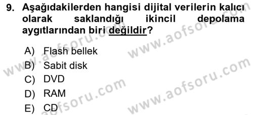 Bilgisayar Ve Programlamaya Giriş Dersi 2024 - 2025 Yılı (Vize) Ara Sınavı 9. Soru