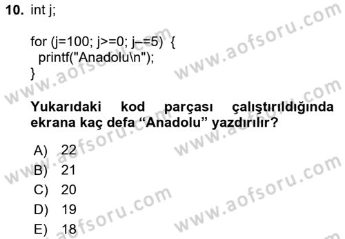 Bilgisayar Ve Programlamaya Giriş Dersi 2024 - 2025 Yılı (Final) Dönem Sonu Sınav Soruları 10. Soru
