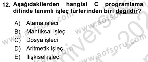 Bilgisayar Ve Programlamaya Giriş Dersi 2024 - 2025 Yılı (Final) Dönem Sonu Sınav Soruları 12. Soru