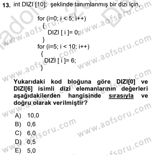 Bilgisayar Ve Programlamaya Giriş Dersi 2024 - 2025 Yılı (Final) Dönem Sonu Sınav Soruları 13. Soru
