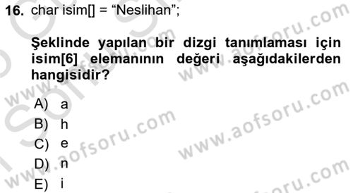 Bilgisayar Ve Programlamaya Giriş Dersi 2024 - 2025 Yılı (Final) Dönem Sonu Sınav Soruları 16. Soru