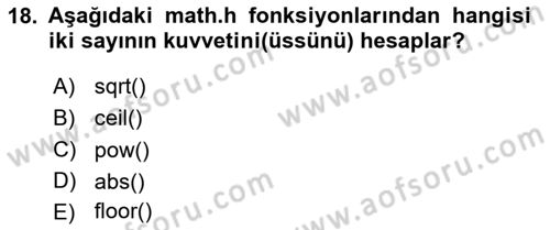 Bilgisayar Ve Programlamaya Giriş Dersi 2024 - 2025 Yılı (Final) Dönem Sonu Sınav Soruları 18. Soru