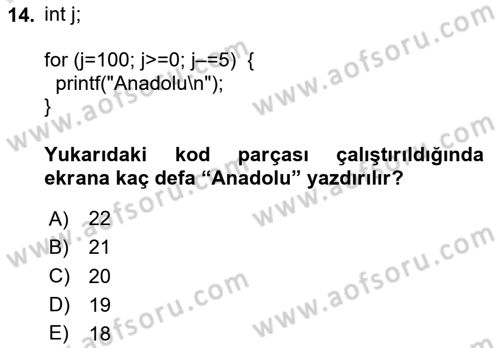 Bilgisayar Ve Programlamaya Giriş Dersi 2024 - 2025 Yılı Yaz Okulu Sınav Soruları 14. Soru