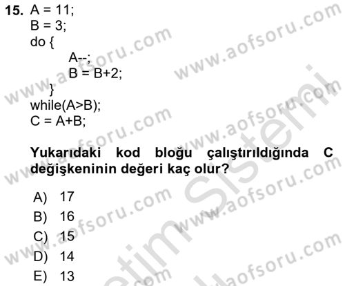 Bilgisayar Ve Programlamaya Giriş Dersi 2024 - 2025 Yılı Yaz Okulu Sınav Soruları 15. Soru