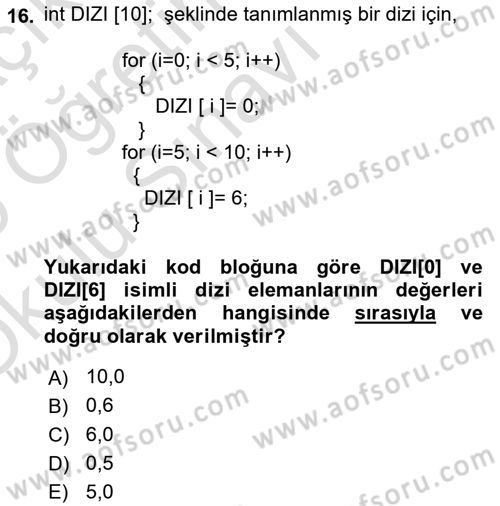 Bilgisayar Ve Programlamaya Giriş Dersi 2024 - 2025 Yılı Yaz Okulu Sınav Soruları 16. Soru