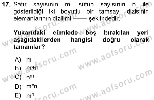 Bilgisayar Ve Programlamaya Giriş Dersi 2024 - 2025 Yılı Yaz Okulu Sınav Soruları 17. Soru