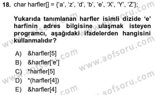 Bilgisayar Ve Programlamaya Giriş Dersi 2024 - 2025 Yılı Yaz Okulu Sınav Soruları 18. Soru