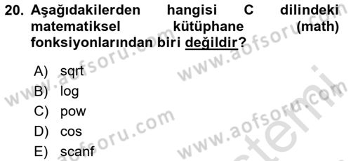 Bilgisayar Ve Programlamaya Giriş Dersi 2024 - 2025 Yılı Yaz Okulu Sınav Soruları 20. Soru