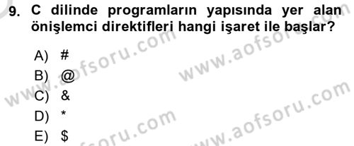 Bilgisayar Ve Programlamaya Giriş Dersi 2024 - 2025 Yılı Yaz Okulu Sınav Soruları 9. Soru