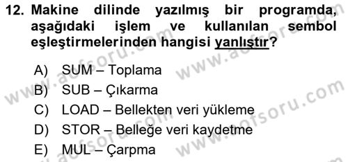 Bilgisayar Ve Programlamaya Giriş Dersi 2025 - 2026 Yılı (Vize) Ara Sınav Soruları 12. Soru