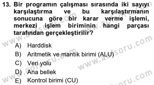 Bilgisayar Ve Programlamaya Giriş Dersi 2025 - 2026 Yılı (Vize) Ara Sınav Soruları 13. Soru