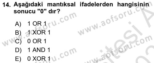 Bilgisayar Ve Programlamaya Giriş Dersi 2025 - 2026 Yılı (Vize) Ara Sınav Soruları 14. Soru