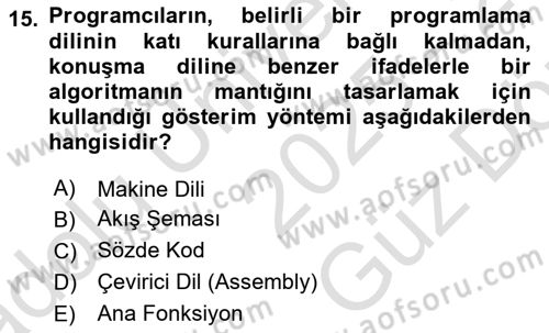 Bilgisayar Ve Programlamaya Giriş Dersi 2025 - 2026 Yılı (Vize) Ara Sınav Soruları 15. Soru