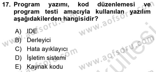 Bilgisayar Ve Programlamaya Giriş Dersi 2025 - 2026 Yılı (Vize) Ara Sınav Soruları 17. Soru