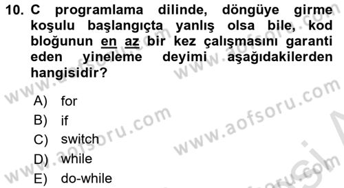 Bilgisayar Ve Programlamaya Giriş Dersi 2025 - 2026 Yılı (Final) Dönem Sonu Sınav Soruları 10. Soru