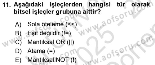 Bilgisayar Ve Programlamaya Giriş Dersi 2025 - 2026 Yılı (Final) Dönem Sonu Sınav Soruları 11. Soru