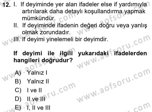 Bilgisayar Ve Programlamaya Giriş Dersi 2025 - 2026 Yılı (Final) Dönem Sonu Sınav Soruları 12. Soru