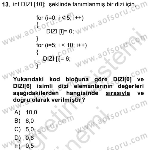 Bilgisayar Ve Programlamaya Giriş Dersi 2025 - 2026 Yılı (Final) Dönem Sonu Sınav Soruları 13. Soru