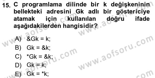Bilgisayar Ve Programlamaya Giriş Dersi 2025 - 2026 Yılı (Final) Dönem Sonu Sınav Soruları 15. Soru