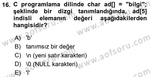 Bilgisayar Ve Programlamaya Giriş Dersi 2025 - 2026 Yılı (Final) Dönem Sonu Sınav Soruları 16. Soru